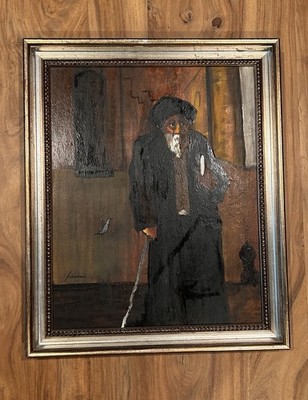 Original Oil Painting Rabbi Portrait Old Man Signed Vintage Framed European Art