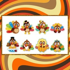 Autumn Fall Thanksgiving Turkey Stickers 1.5 Inches