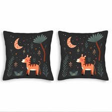 Whimsical Animal Nighttime Scene Throw Pillow Covers - Set of 2 18x18in