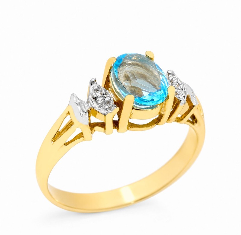 GENUINE 1.14 Cts BLUE TOPAZ & DIAMONDS RING 10K SOLID GOLD - Free Appraisal