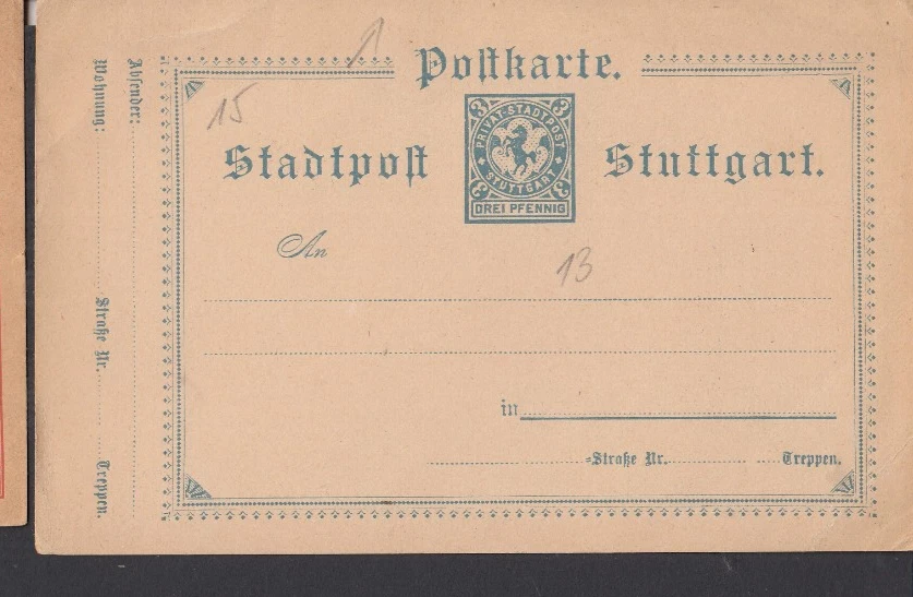 GE002/ Privatpost Stuttgart Ganzsache 13 * - Bild 1 von 1
