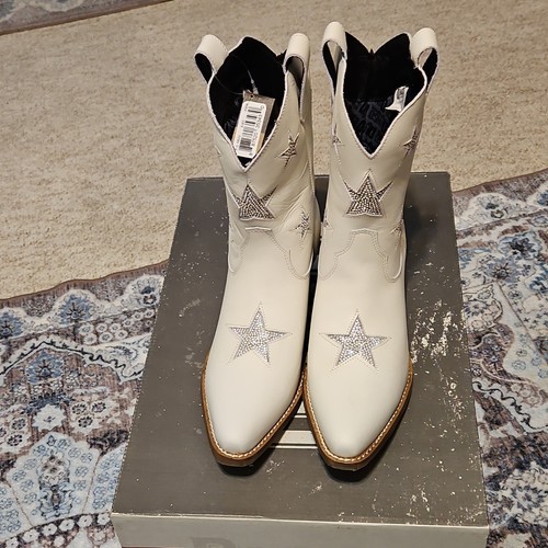 Dingo Star Struck DI582 White Leather Studded Western Ankle Boot Women 9M - Picture 4 of 13