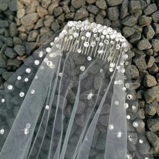 2M Length Elegant Slivery Beaded One Layer Tulle Bridal Wedding Veil With Metal