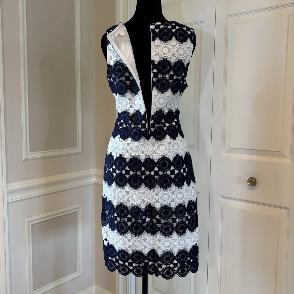 Navy and White Crochet Lace Knee High Sleeveless Dress size S Travel Bridal - Image 3 of 4