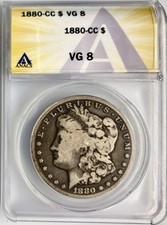 ANACS VG8 1880-CC Morgan Silver Dollar (Carson City Mint) Exceptionally Rare !)