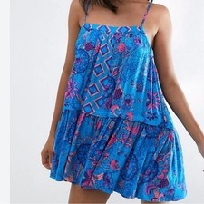Free People Mini Slip Dress Womens Medium Vibrant Blue Flowy