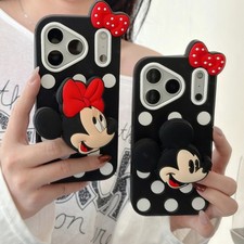 Funda de teléfono 3D Mickey Minnie Mouse con soporte para iPhone 17 16 15 14 13 12 11