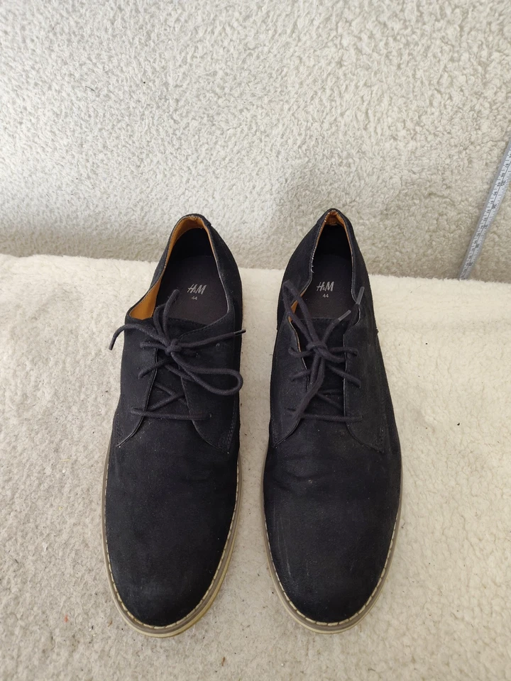 H&M Men Oxfords 10.5 Black Faux Suede Lace Up Rubber Sole Comfort Dress Shoes - Image 3 of 4