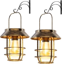 2 Pack Solar Lights Outdoor Lanterns,Waterproof Hanging Solar Lights Lantern Gla