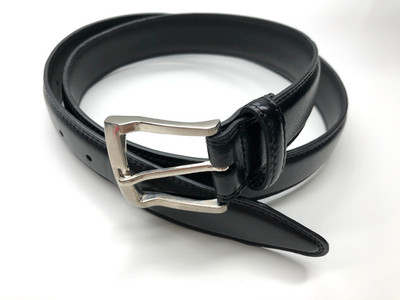 Unbranded Dress Belt Black Mens Sz 36-38 Faux Leather Silver Buckle 1 3/8''