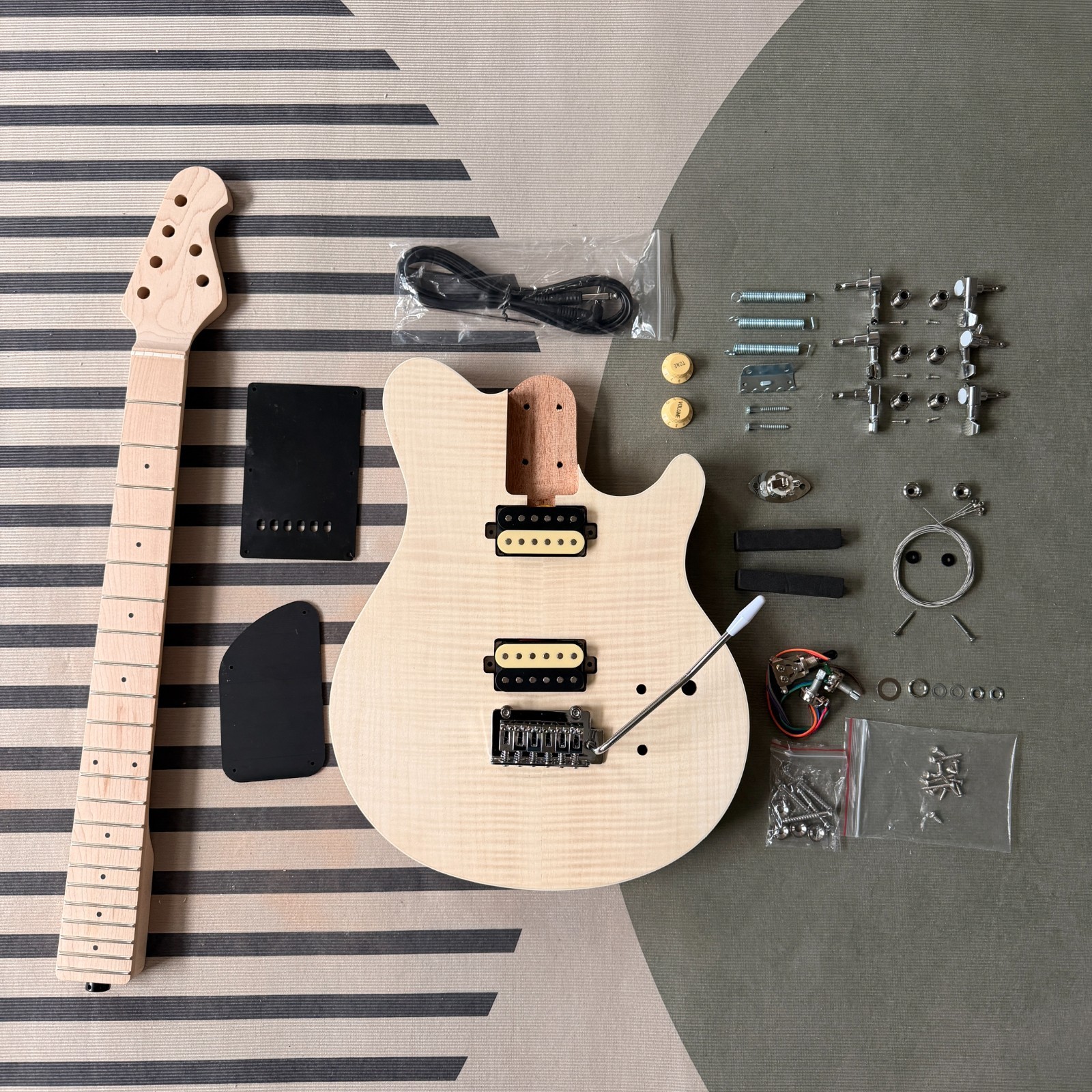 Wolfgang Style Electric Guitar DIY Kit Flame Maple Top HH Locking Tremolo Bridge