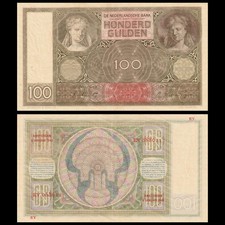 🇳🇱 Netherlands 100 Gulden 1942  WWII Girl  P 51c  Jan 1942  Crisp aUNC 