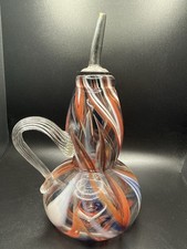 Goose Bay Glass Cruet: Townsend MI Signed 2004 Red Blue Swirl Art Glass
