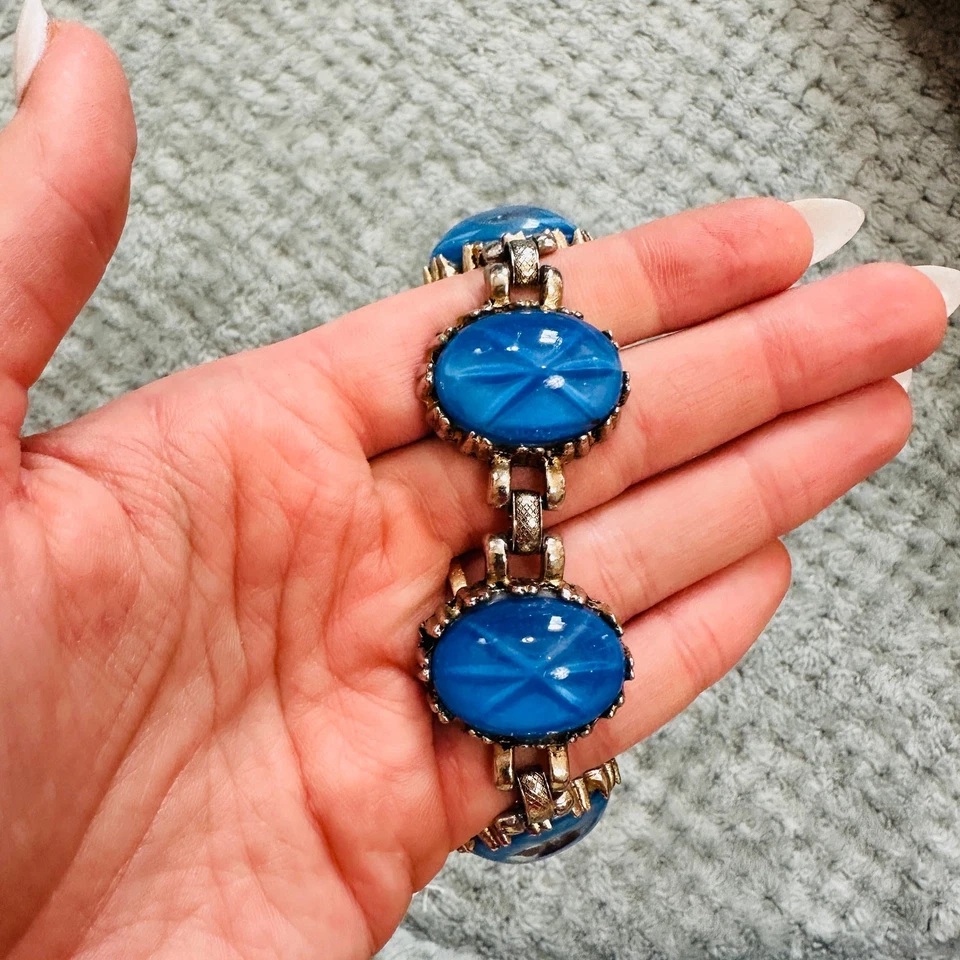 Pulsera orbe vintage azul real antigua plata cristal estrella zafiro color Foto 2 de 3