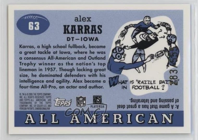 2005 Topps All American Retired Edition Chrome Gold /555 Alex Karras #63 HOF - Image 2 of 2