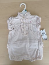 Ralph Lauren Layette Pink Cotton Knit Romper Short Sleeve Ruffle Collared