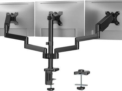 Triple Monitor Stand Desk Mount For 3 Screens Up To 27'' Gas Spring C Clamp Base