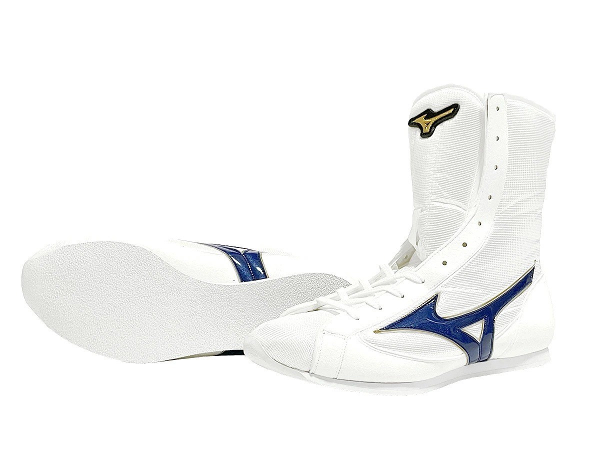 Made to order] MIZUNO Long Boxing Shoes White/Navy/Metal Gold Line