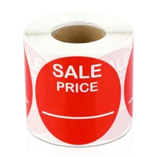 Sale Price Stickers (2 inch, Round, Red - 300 Labels) Circle Dot Pricing Stic...