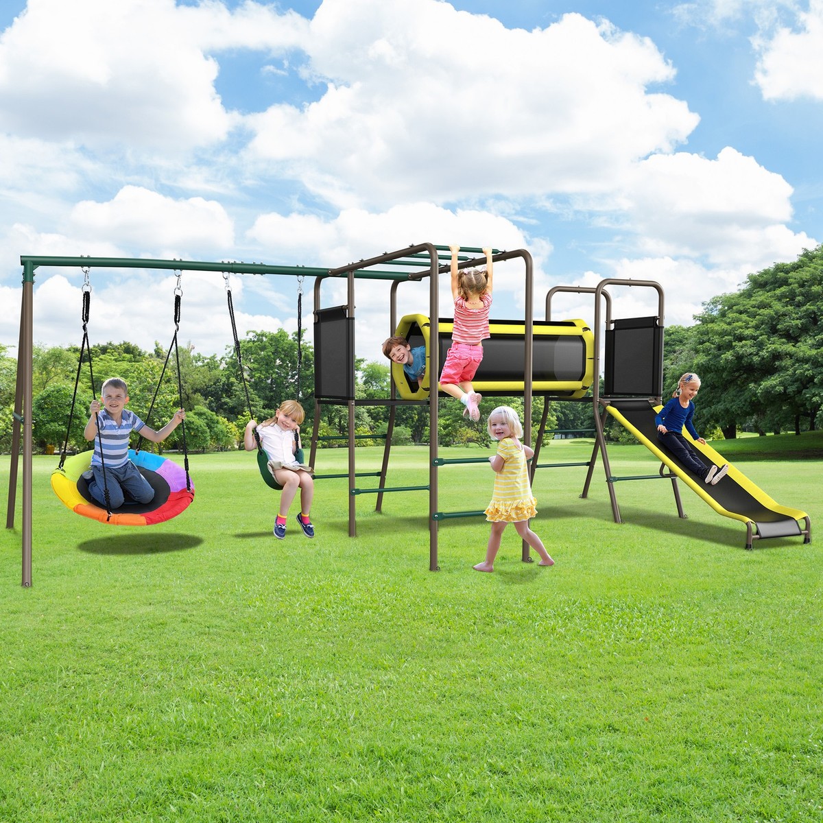 KLOKICK 5-in-1 Heavy Duty Metal Swing Set for Kids Backyard | eBay