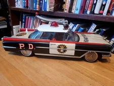 VERY NICE VINTAGE TIN FRICTION ICHIKO 1959 OLDSMOBILE 88 POLICE CAR w/ LIGHT #2