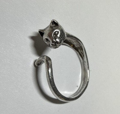 Sterling Silver Realistic Adjustable Cat Ring