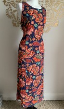 Statement Print Midi Dress 12 boho Paisley Jersey stretch festival hippy 