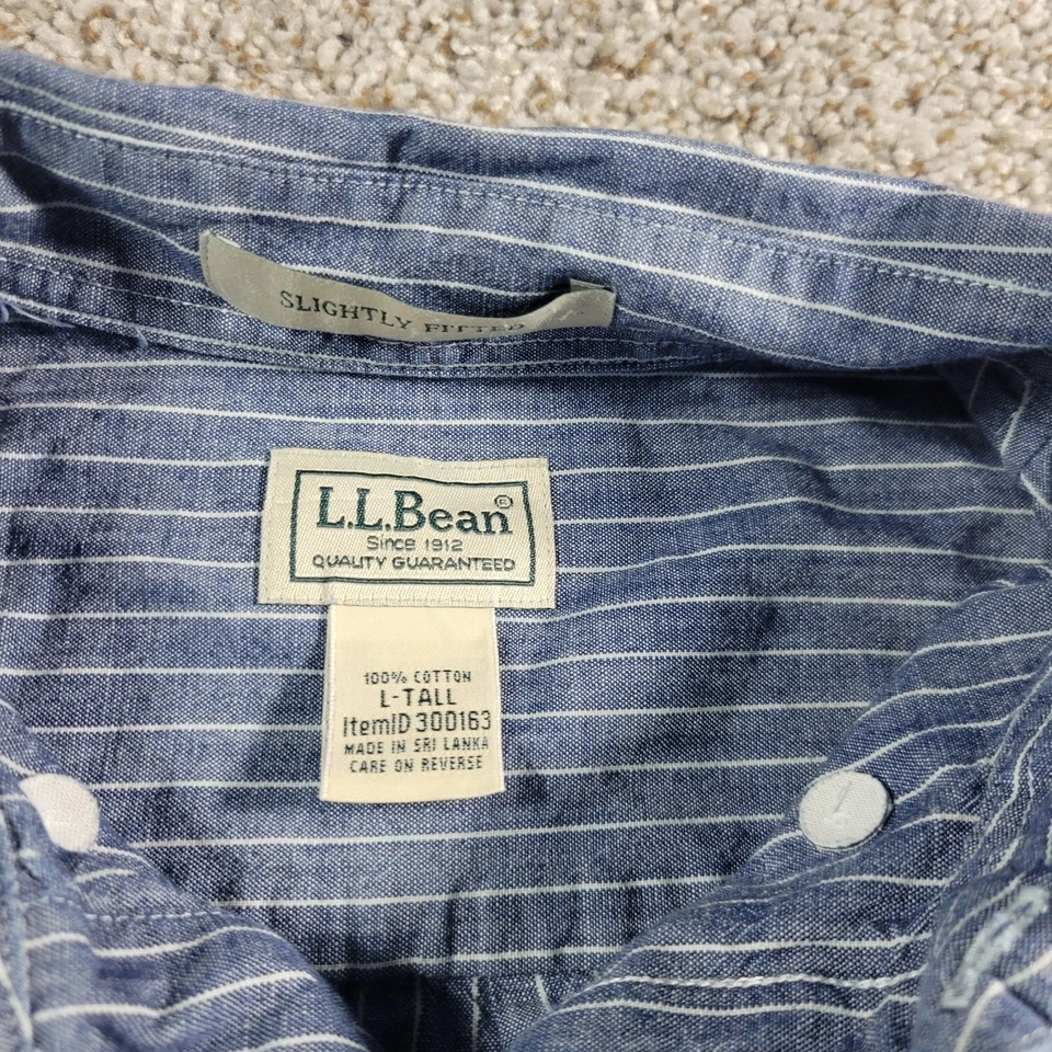 LL Bean платье рубашка мужская большой высокий синий в полоску на пуговицах слегка облегающий - Изображение 3 из 4