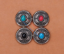 10pc 1-1/8" Western Flower Feather Engraved Turquoise Leathercraft Concho Button