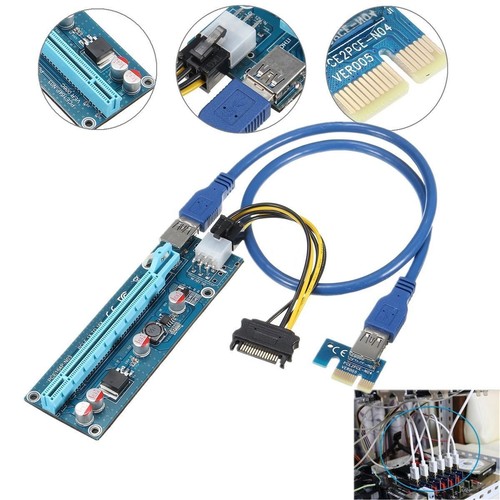 VER009S PCI-e Riser Karte 009S PCI Express PCIe 1X zu 16X Extenr Riser 0,6 M USB 3,0 Kabel SATA zu 6Pin Power Für Vio Karte NEUE  7