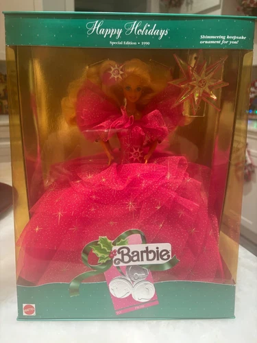 Vintage Happy Holidays Barbie Doll 1990 Special Edition Pink Dress 4098 NRFB