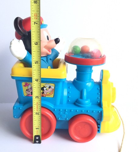 Vintage Walt Disney Train Pull Toy Blue Kids Mickey Mouse Pop Ball 7" L - Picture 7 of 8