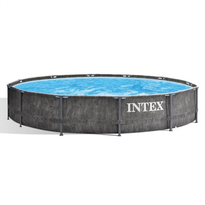 Intex Greywood Prism Frame 12'x30'' Round Above Ground Swimming Pool, Grey Design