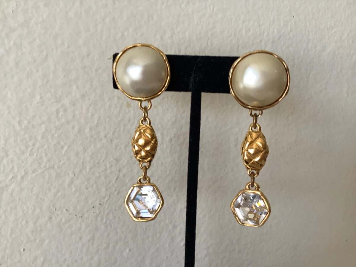 Signed Givenchy Pearl & Crystal Earrings - Ruby Lane