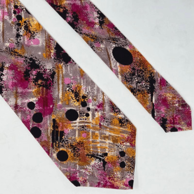 ALTEA MILANO ITALY SILK TIE ORANGE PINK BLACK ABSTRACT SPLATTER 3.75'' X 57''
