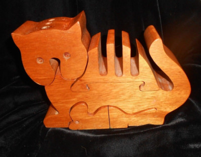 AntiQue RICHARD ROTHBARD Carved Wood Figural CAT/MOUSE Boxology Desk Caddy RARE!