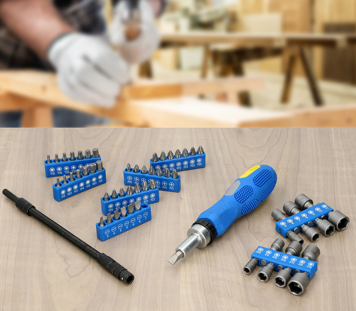Ratchet Screwdriver & Bit Set 58Pcs Philips Pozi Hex Star Slotted