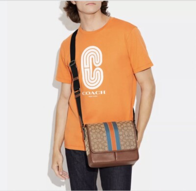 NWT Coach C9366 Thompson Small Map Bag In Signature Jacquard With Varsity Stripe