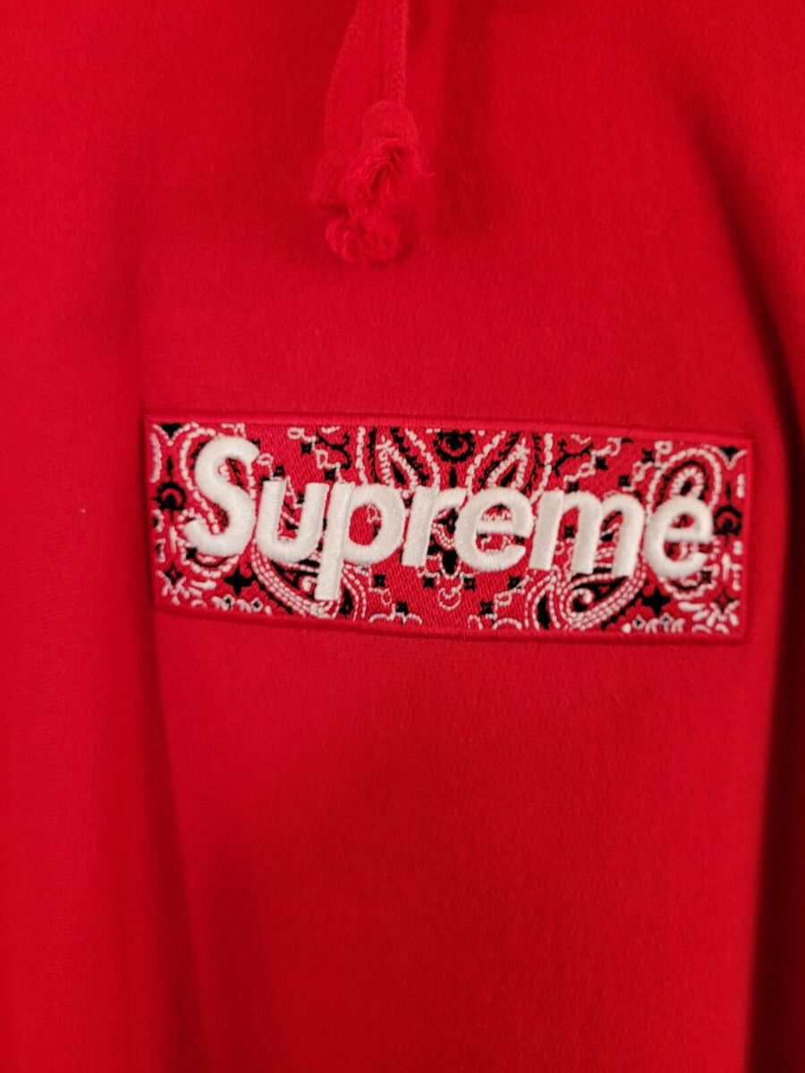 AUTHENTIC Supreme FW19 Bandana Box Logo Hoodie RED Size XL