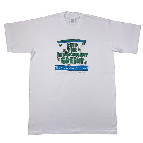 Vtg T-Shirt Keep Environment Clean Money Funny Comedy White XL Single Stitch USA