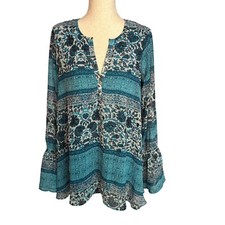 Show Me Your Mumu Size Large Lined Tunic Blue Multi Print Boho Festival
