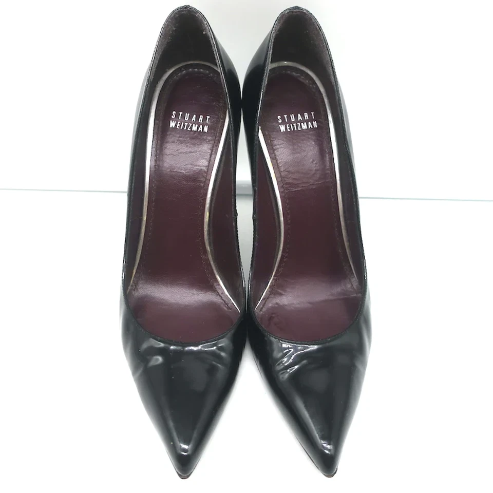 Stuart Weitzman Stuart Pumps Black Patent Leather Size 9.5 N Pointed Toe Heels - Image 3 of 4