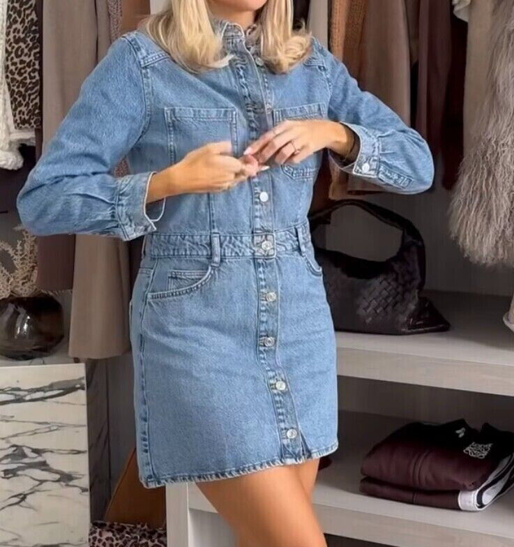 ZARA NEW WOMAN Z1975 DENIM MINI DRESS MID-BLUE XS-XXL 1879 ZARA NEW WOMAN Z1975 DENIM MINI DRESS MID-BLUE XS-XXL 1879