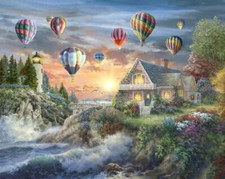 Ceramic Backsplash Tile Mural Nautical Sailing Ship - Balloons Over Sunset Cove