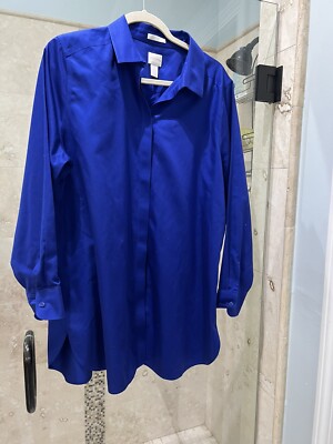 Chico s no iron sateen Royal Blue caroline LS Long Length