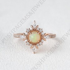 925 Sterling Silver 5 mm Round Shape Natural Opal Ring Cubic Zirconia Ring