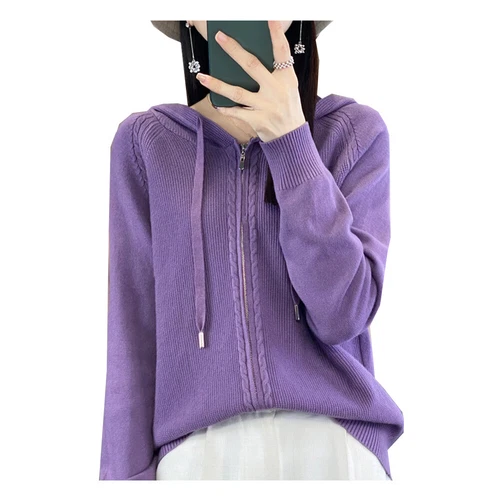 Cashmere Wool Women's Sweater Long Sleeve Hooded Cardigan For Winter Autumn - Picture 11 of 38