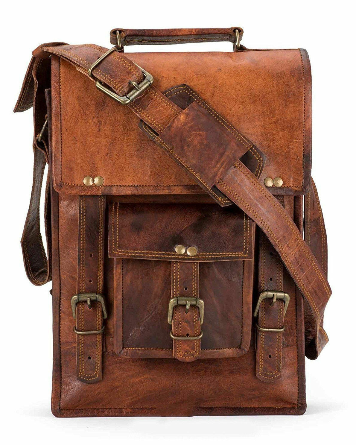 Vintage Brown Leather Messenger Bag for Men & Women - Genuine Shoulder Satchel