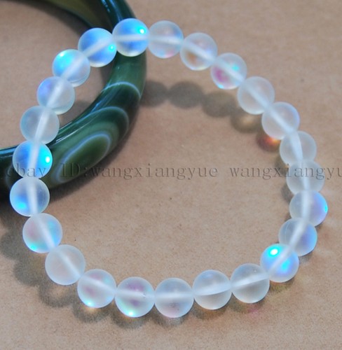 6/8/10/12mm White Gleamy Rainbow Moonstone Round Gemstones Beads Bracelet AAA - 第 5/11 張圖片