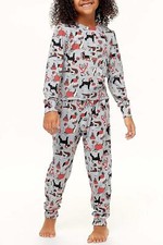 MUK LUKS Children's Butter Knit Matching Pajama Set GreyFrlsle/Dogs